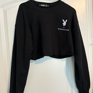 Missguided Black Boxy Cropped Sweatshirt